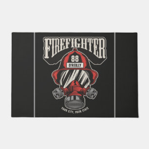 Personalized Firefighter Mask Fire Dept Helmet Doormat