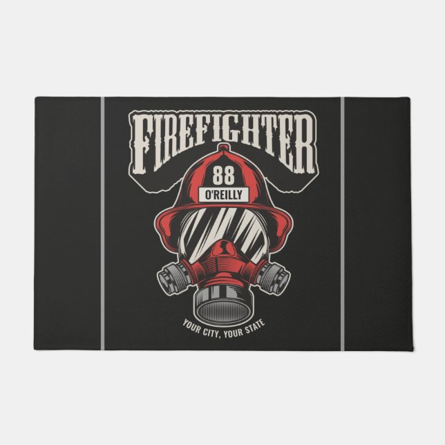 Personalized Firefighter Mask Fire Dept Helmet Doormat (Front)