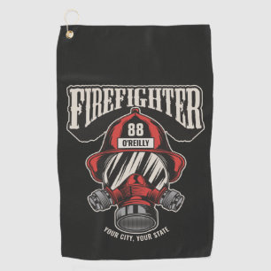 Personalized Firefighter Mask Fire Dept Helmet Golf Towel