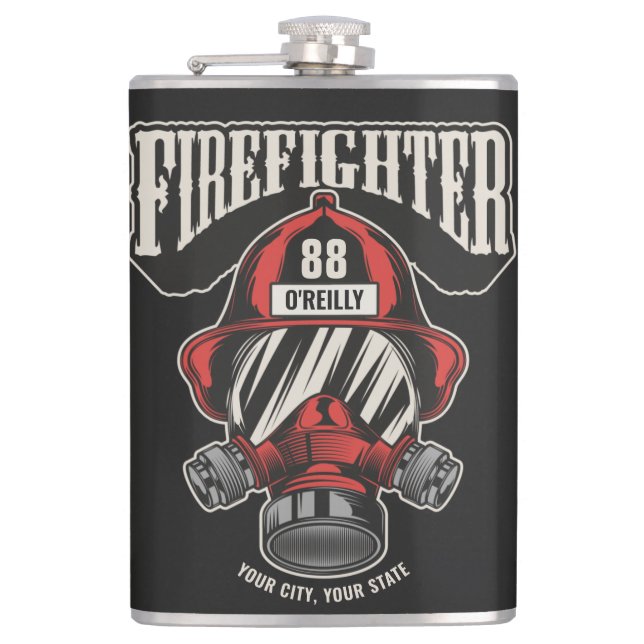 Personalized Firefighter Mask Fire Dept Helmet  Hip Flask (Front)