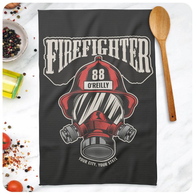 Personalized Firefighter Mask Fire Dept Helmet  Kitchen Towel (Creator Uploaded)