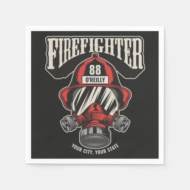 Personalized Firefighter Mask Fire Dept Helmet Napkin (Front)