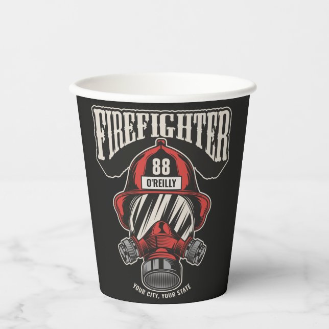Personalized Firefighter Mask Fire Dept Helmet  Paper Cups (Front)