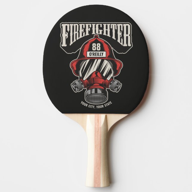 Personalized Firefighter Mask Fire Dept Helmet  Ping Pong Paddle (Front)