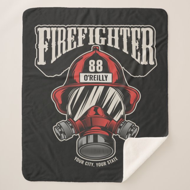 Personalized Firefighter Mask Fire Dept Helmet  Sherpa Blanket (Front)