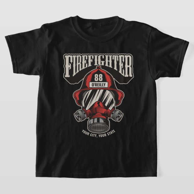 Personalized Firefighter Mask Fire Dept Helmet  T-Shirt (Laydown)