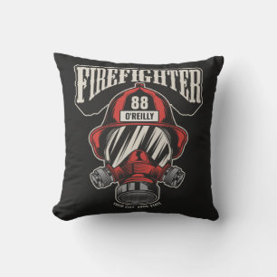 Personalized Firefighter Mask Fire Dept Helmet Throw Pillow