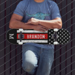 Personalized Firefighter Patriotic Thin Red Line Skateboard<br><div class="desc">Thin Red Line Skateboard - American flag in Firefighter Flag colours, distressed design . Personalize this firemen skateboard with monogram initial. This personalized fireman skateboard deck is perfect for firefighters, fireman, firefighter graduation and retirement gifts . COPYRIGHT © 2020 Judy Burrows, Black Dog Art - All Rights Reserved. Personalized Firefighter...</div>