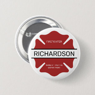 Personalized Firefighter Red Logo Symbol  2 Inch Round Button