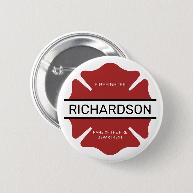 Personalized Firefighter Red Logo Symbol  2 Inch Round Button (Front & Back)