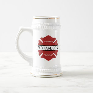Personalized Firefighter Red Logo Symbol Beer Stein