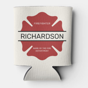 Personalized Firefighter Red Logo Symbol  Can Cooler