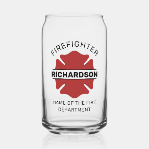 Personalized Firefighter Red Logo Symbol Can Glass