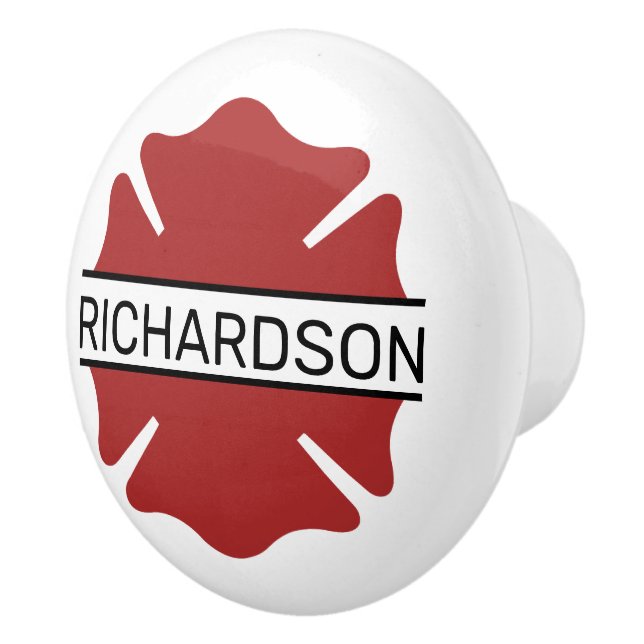 Personalized Firefighter Red Logo Symbol  Ceramic Knob (Right)