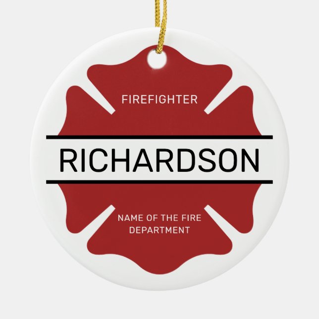 Personalized Firefighter Red Logo Symbol  Ceramic Ornament (Front)