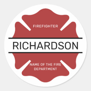 Personalized Firefighter Red Logo Symbol  Classic Round Sticker