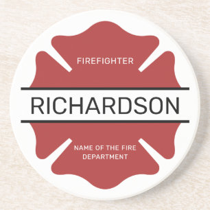 Personalized Firefighter Red Logo Symbol Coaster