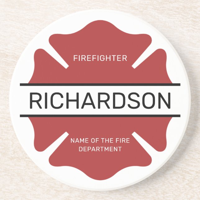 Personalized Firefighter Red Logo Symbol  Coaster (Front)