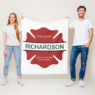 Personalized Firefighter Red Logo Symbol  Fleece Blanket