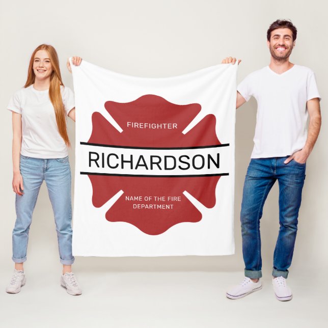 Personalized Firefighter Red Logo Symbol  Fleece Blanket (In Situ)