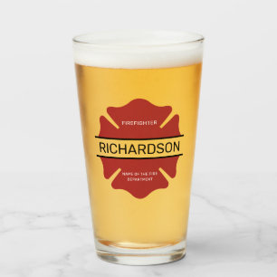 Personalized Firefighter Red Logo Symbol  Glass