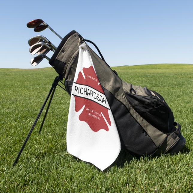 Personalized Firefighter Red Logo Symbol  Golf Towel (Green)