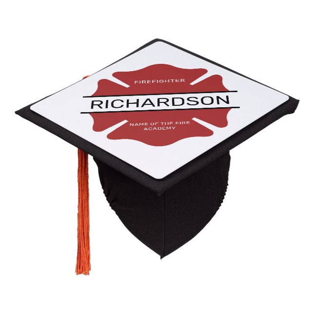Personalized Firefighter Red Logo Symbol  Graduation Cap Topper (Angled)