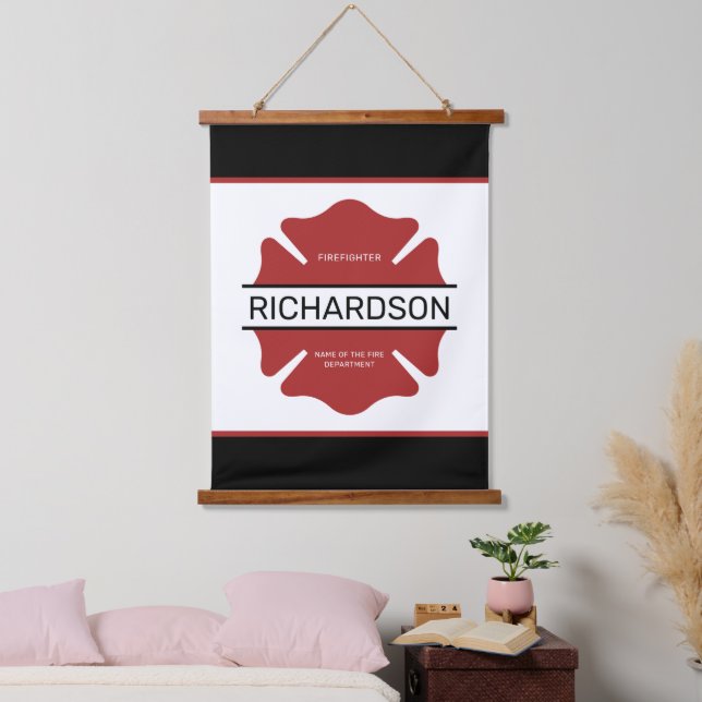 Personalized Firefighter Red Logo Symbol  Hanging Tapestry (Bedroom)
