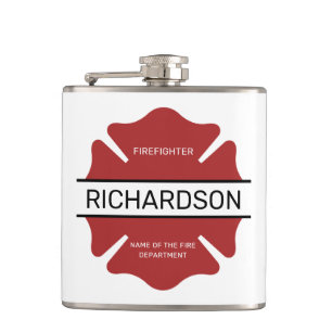 Personalized Firefighter Red Logo Symbol  Hip Flask