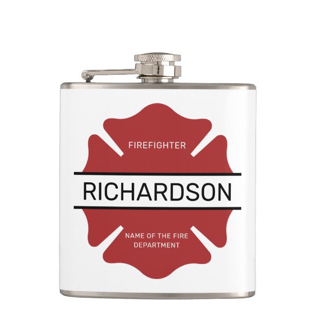 Personalized Firefighter Red Logo Symbol  Hip Flask (Front)