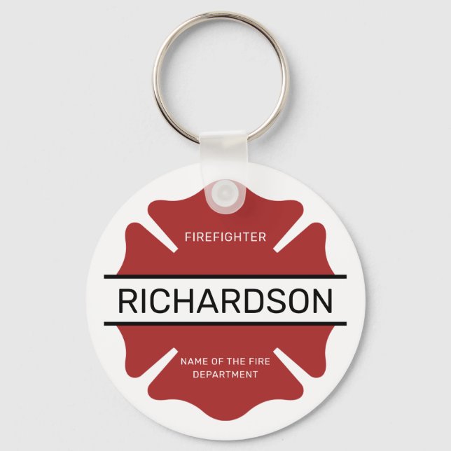 Personalized Firefighter Red Logo Symbol  Keychain (Front)