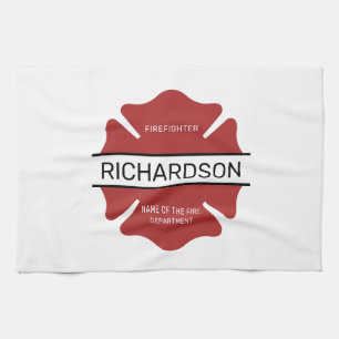 Personalized Firefighter Red Logo Symbol Kitchen Towel
