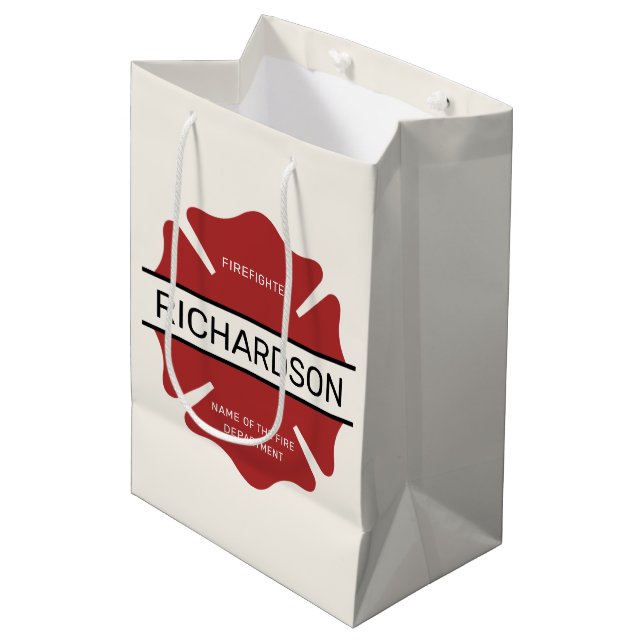 Personalized Firefighter Red Logo Symbol  Medium Gift Bag (Front Angled)
