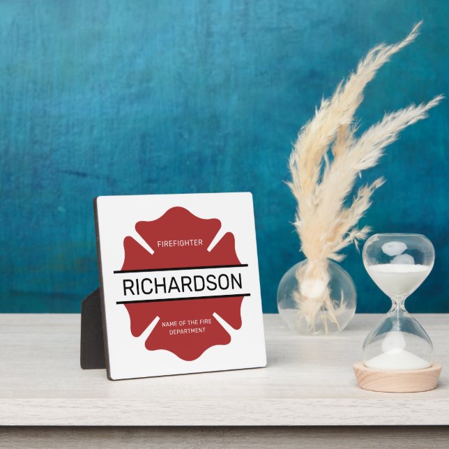 Personalized Firefighter Red Logo Symbol  Plaque (Insitu)