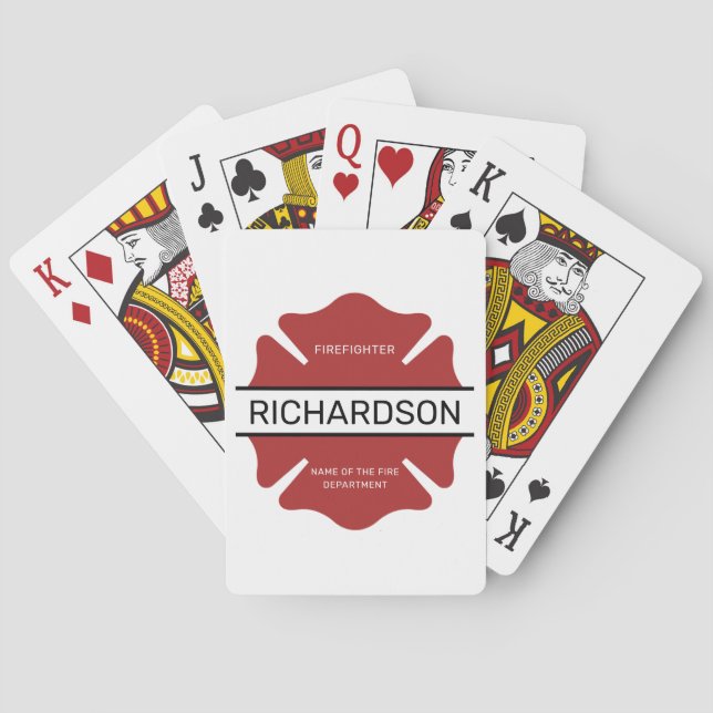 Personalized Firefighter Red Logo Symbol  Playing Cards (Back)