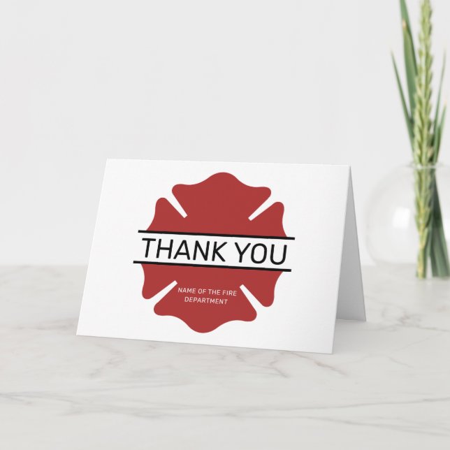 Personalized Firefighter Red Logo Symbol  Thank You Card (Front)