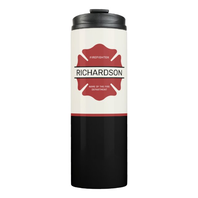 Personalized Firefighter Red Logo Symbol  Thermal Tumbler (Front)