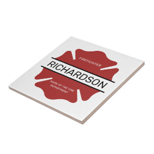 Personalized Firefighter Red Logo Symbol Tile