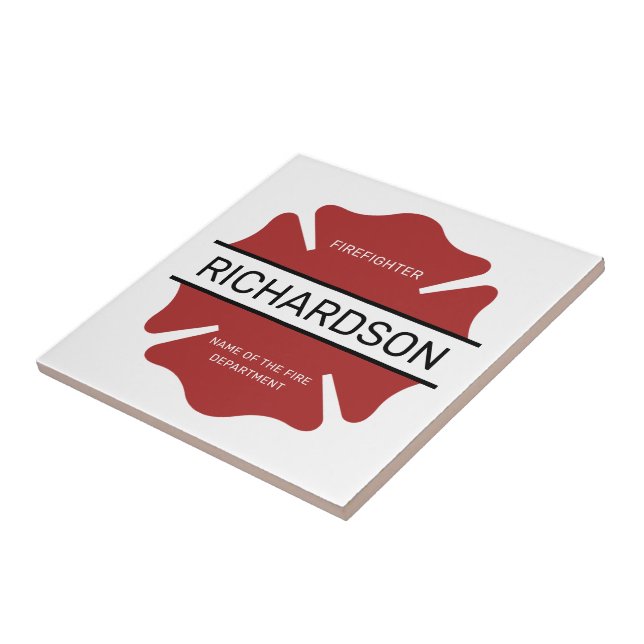 Personalized Firefighter Red Logo Symbol  Tile (Side)