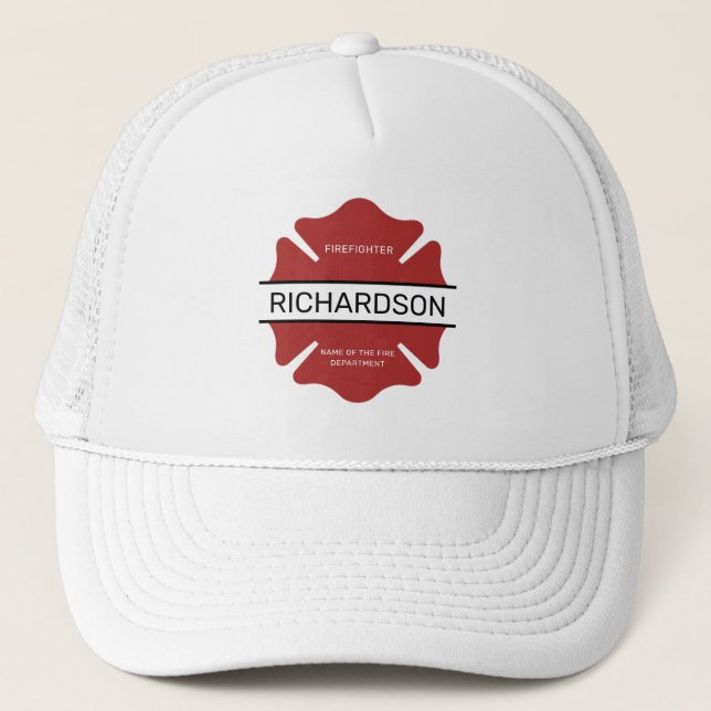 Personalized Firefighter Red Logo Symbol  Trucker Hat (Front)
