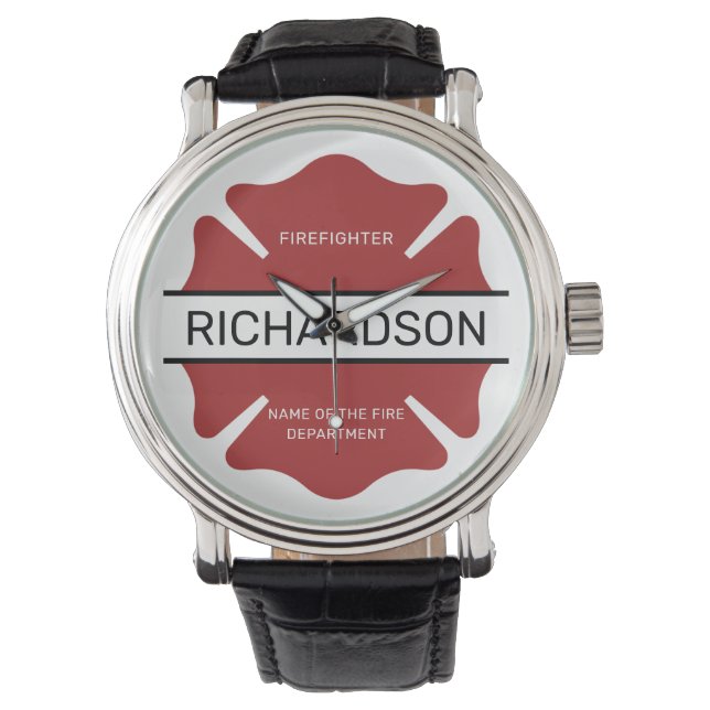Personalized Firefighter Red Logo Symbol  Watch (Front)