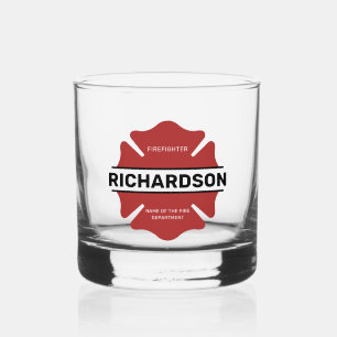 Personalized Firefighter Red Logo Symbol Whiskey Glass