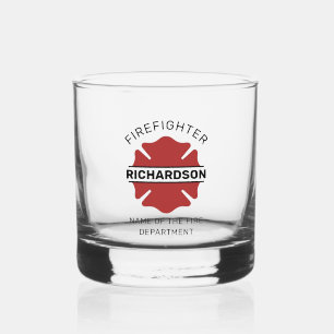 Personalized Firefighter Red Logo Symbol Whiskey Glass