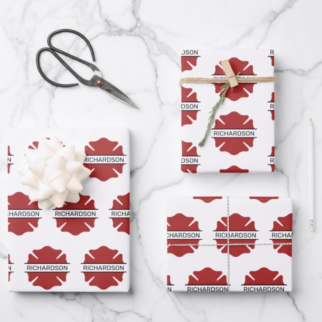 Personalized Firefighter Red Logo Symbol  Wrapping Paper Sheet (Front)