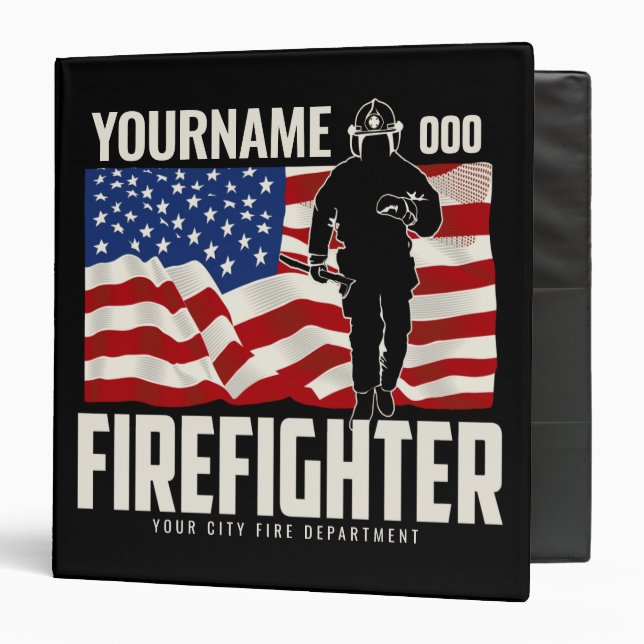 Personalized Firefighter Rescue USA Flag Patriotic Binder (Front/Inside)
