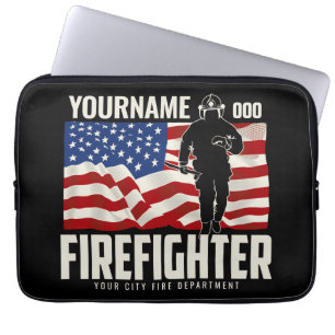 Personalized Firefighter Rescue USA Flag Patriotic Laptop Sleeve
