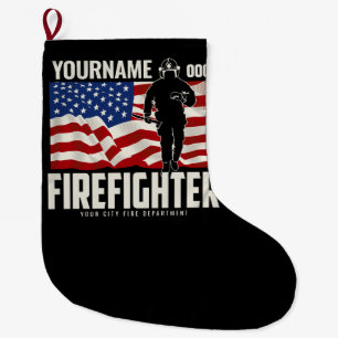 Personalized Firefighter Rescue USA Flag Patriotic Large Christmas Stocking
