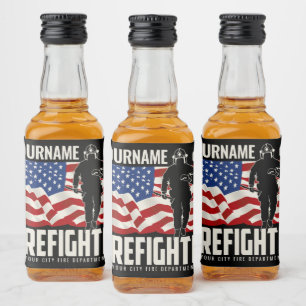 Personalized Firefighter Rescue USA Flag Patriotic Liquor Bottle Label