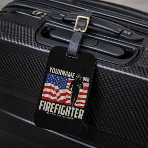 Personalized Firefighter Rescue USA Flag Patriotic Luggage Tag