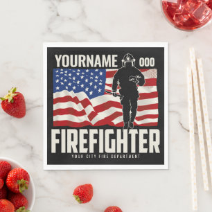 Personalized Firefighter Rescue USA Flag Patriotic Napkin